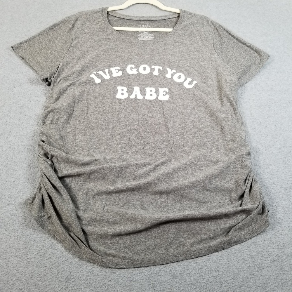Time and Tru T Shirt Maternity Women XL Gray Side Ruching Tee Stretch Top Jersey